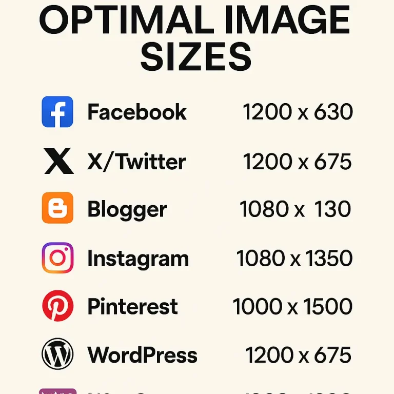 Comprehensive and up-to-date list of Optimal Image Sizes